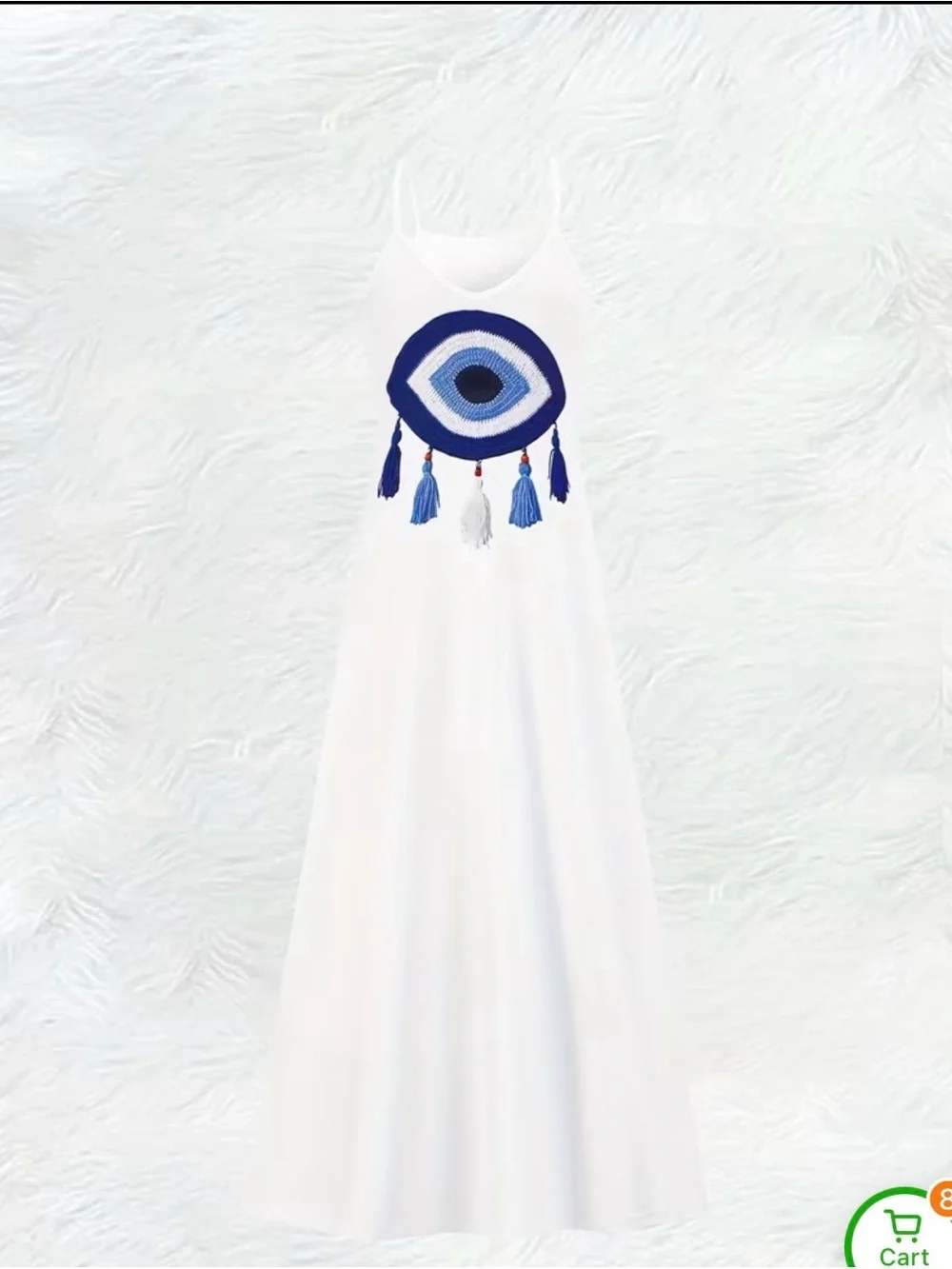 White Maxi Dress with Blue Eye and Tassels - Picture 2 of 3